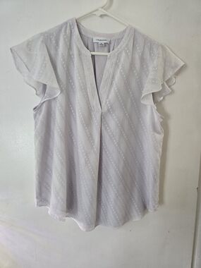 Calvin Klein White Flutter Sleeve V-Neck Blouse
